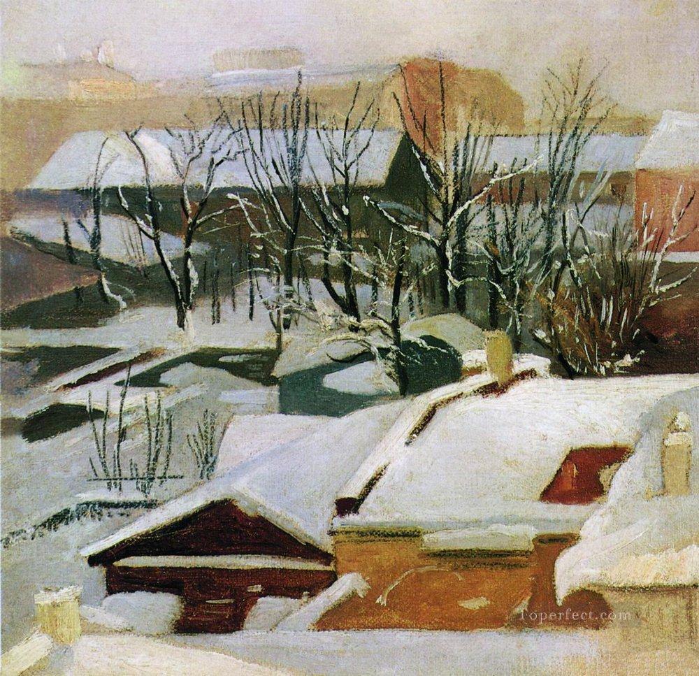 city roofs in winter snow Ivan Ivanovich landscape Oil Paintings